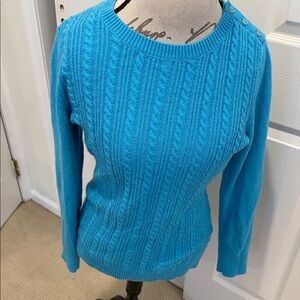 Talbots Vibrant Turquoise Blue Cable Knit Sweater